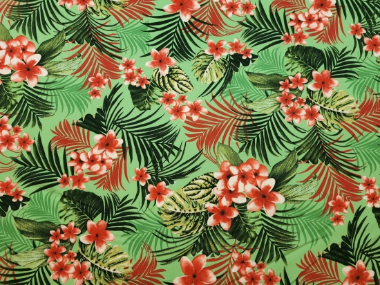 Przejdź do produktu Wiskoza 100% tropikalny wzór na zielonym tle