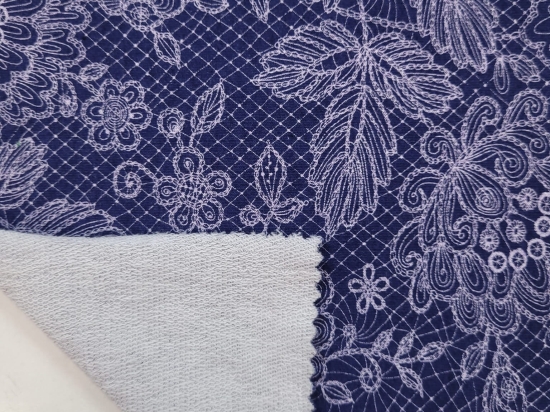 Przejdź do produktu Dresówka pętelka wzór kwiaty granatowa