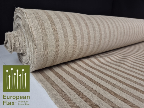 Przejdź do produktu Len rustykalny w pasy jodełka brąz Q347-0003