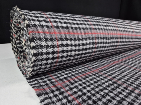 Przejdź do produktu Wełna płaszczowa w kratę szaro-czarną 470g/m²